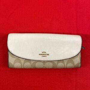 Coach Slim Envelope Wallet Signature Canvas Khaki Chalk Leather Long Wallet